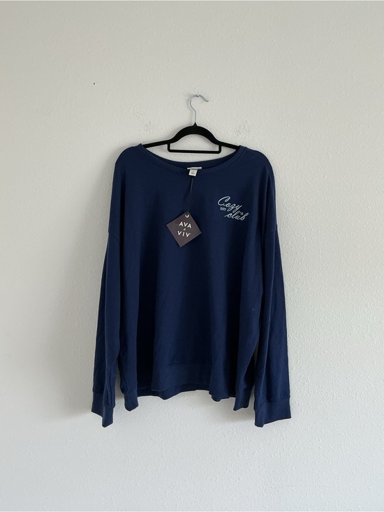 Ava & Viv Sweaters - Ava & Viv Navy Crewneck Pullover with Chest Script